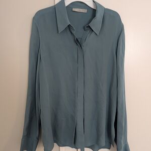Vince 100% Silk Dusty Blue Button Down Top